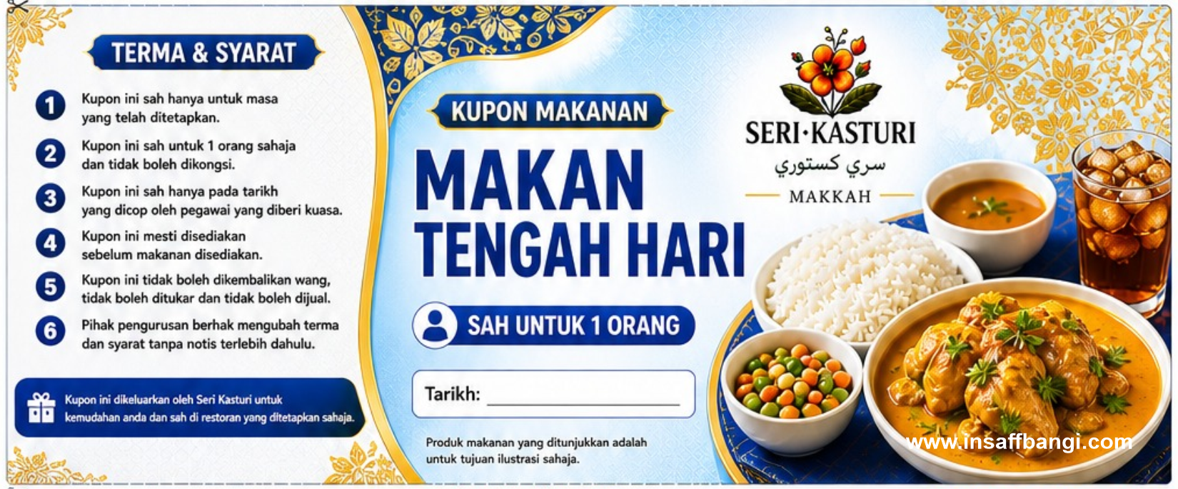 Dapat Kupon Makanan Pagi, Tengahari dan Malam Seri Kasturi Safwah Tower Mekah dengan harga RM29 sahaja Image